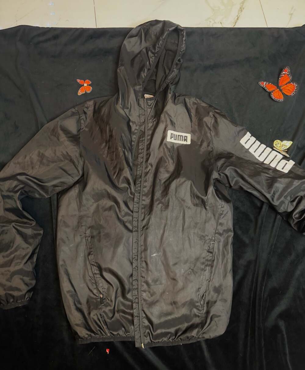 Puma Black Full Zip Lightweight Hooded Windbreaker Jacket